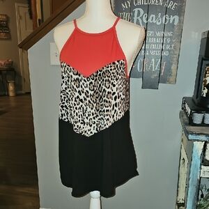 WHITE BIRCH, Women's SZ Large nwots Black & Coral Leopard Print Tank Top.